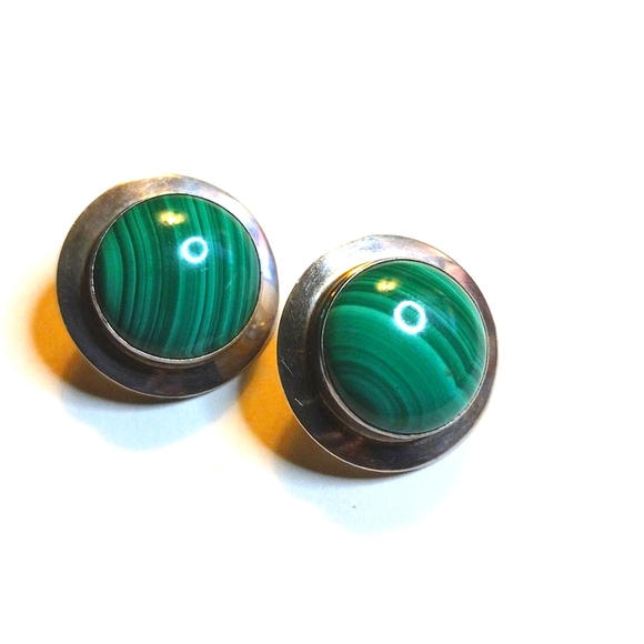 MALACHITE STERLING POST EARRINGS - Picture 3 of 3